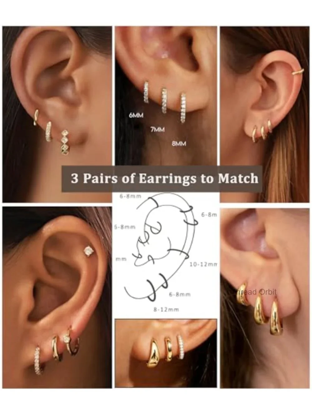 Sterling Silver Gold Plated Huggie Hoop Earrings Set 3 Pairs Hypoallergenic